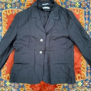 J. London F.Y.R Macedonia Black Linen Pearl Button Up Linen Blazer Women Ten 10